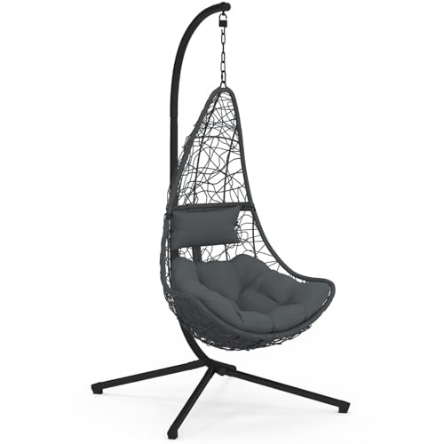 IDMarket - Fauteuil Suspendu Demi-Lune ajouré Effet rotin Gris
