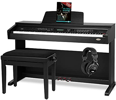 Classic Cantabile DP-A 310 SM E-Piano SET (Digitalpiano 88 Tasten Hammermechanik, Kopfhöreranschluss, USB, Begleitautomatik, 3 Pedale, Piano für Anfänger + Pianobank + Kopfhörer + Schule) schwarz