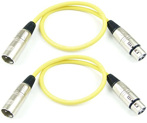Adam Hall Cables 2 Stück K3MMF0050YEL Mikrofonkabel XLR female auf XLR male DMX Audio Kabel 3 pol polig (0,5 m, Gelb, 2)