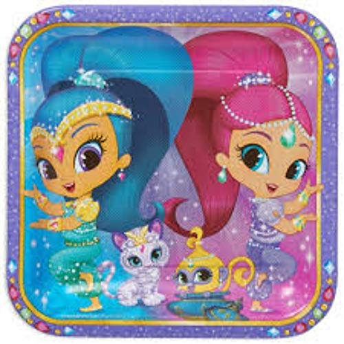 Lote de 40 Platos Infantiles Shimmer y Shine Cuadrados Ø 23 cm. Vajillas. Juguetes y Regalos para Fiestas de Cumpleaños, Bodas, Bautizos, Comuniones.