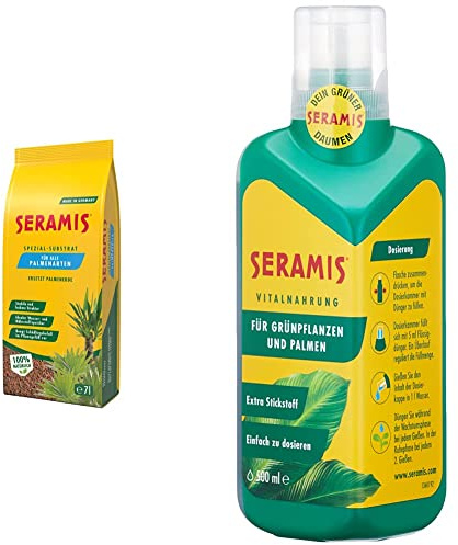 Seramis Ton-Granulat als Pflanzenerden-Ersatz für Palmen, Spezial-Substrat, 7 Liter & Flüssiger Pflanzendünger mit Dosierhilfe für alle Grünpflanzen, Vitalnahrung, 500 ml, Grün