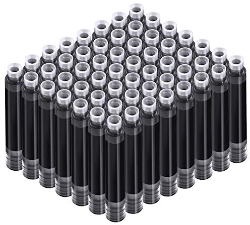 60 Pieces Fountain Pen Ink Pen Ink Cartridges Fountain Pen Refill Short Cartridges with 3.4 mm Bore Diameter for Calligraphy Pen and Fine Writing 2 x 0.28 Inch/ 5.1 x 0.7 cm (Black)