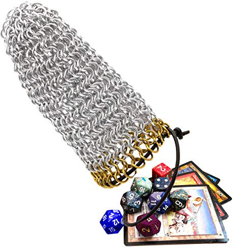 Mythrojan Chainmail DnD tärningsväska dragsko medeltida rollspel LARP tärningspåse, Anodisera, 5 Inches x 4 Inches, Klassisk
