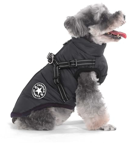 Aywoja Cappotto Cane Invernale, caldo, cappotto per cani con pettorina, impermeabile, lavabile in lavatrice, con strisce riflettenti, resistente anello a D