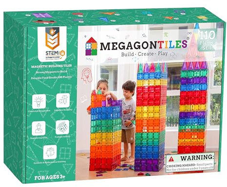 MEGAGONTILES 110PCS Premium Magnetic Tiles Set | STEM-Authenticated Magnetic Building Blocks | Educational Construction Toy for Kids Ages 3–8 (Boys & Girls)