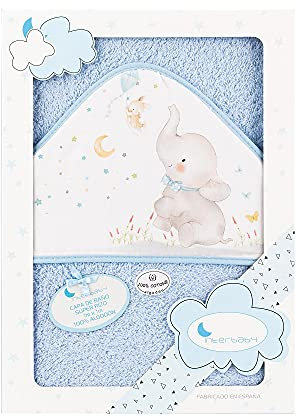 Interbaby 01227-01 Baby Kapuzenbadetuch ELEFANTE blau, Blau