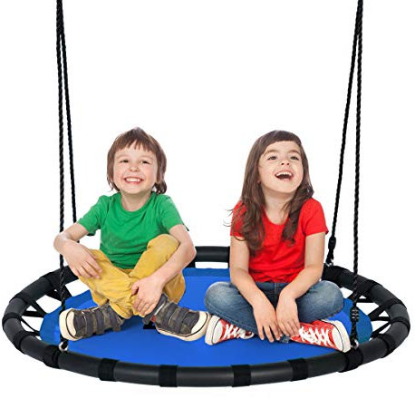 COSTWAY Children Tree Swing Set, 100cm Giant Round Nest Swings with Adjustable Length Hanging Ropes, Saucer Swing Seat for Kids, 150kg Capacity (Blue)