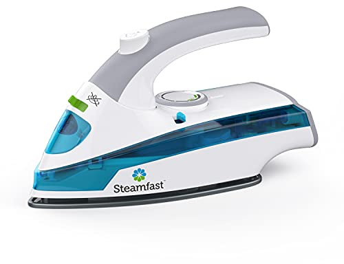 Steamfast SF-710 Mini Steam Iron, Non-Stick Sole Plate, Foldable Handle, 45 Second Heat Up Time, Cord Storage, White