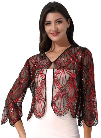 Freebily Femme Vintage Boléro Mariage Soirée Mariée Cardigan Ouverte Dentelle Gilet Châle Courte Cérémonie Carnaval Cosplay Écharpe Haut Rouge A Taille Unique