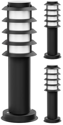 ledscom.de 3 pièces Lumière de chemin/Borne d'éclairage PORU pour l'extérieur, IP44, grille, 39 cm, noir, 1x E27 max. 40W