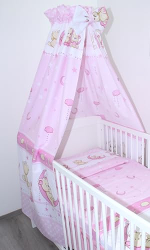 Primawela Babybett Himmel Vollstoff - Bärchen Rosa - für Baby Bett Vollstoffhimmel Baumwolle