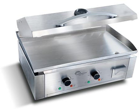 LITTLE BALANCE 8473 Aquitaine Pro Plus, Plancha eléctrica profesional, 2 zonas de cocción, tapa, 3500 W, fabricación francesa, todo acero inoxidable