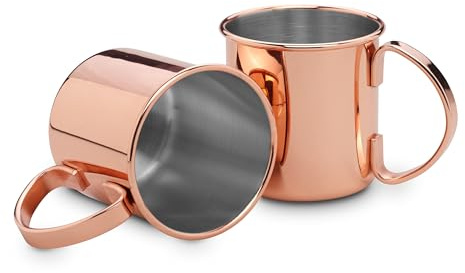 ECHTWERK Moscow Mule Becherset, 2-tlg, bruchsichere Edelstahl-Gläser, Cocktail-Set, Cocktailgläser perfekt für Gin, Vodka, Bier und Kaltgetränke, Geschenkset, Kupfer-Edition, 480 ml
