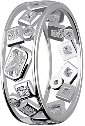 Treuheld® Breiter 925 Sterling Silber Ring mit geometrischen Kristallen | 8 Größen