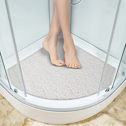 Eck-Duschmatte, rutschfeste Anti-Schimmel-Badematte 60x60 cm, Luffa-Duschmatten für Innendusche, Sektor-Badematten mit Ablauf, schnell trocknende Badematte für Badezimmerboden, ältere Menschen (weiß) | Waschbare Badematten mit Abfluss, schnell trocknende Badematte für Badezimmerboden, Badewannenmatte für ältere Menschen