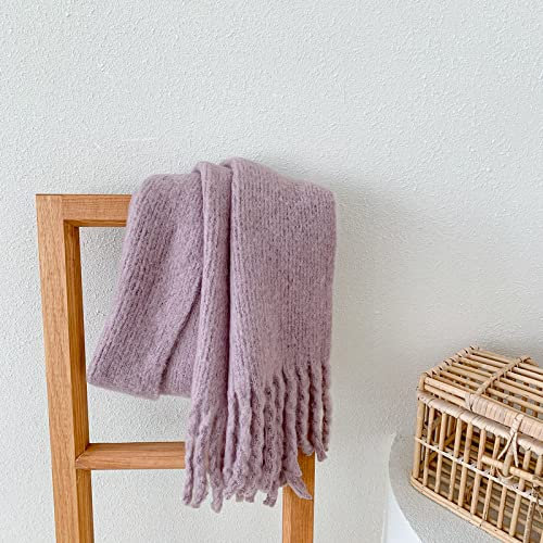 WLLDDDIU Schal Damen Damen-Schal Aus Kaschmir-Feeling, Weicher, Dicker, Warmer Strickschal, Lila Schal, Quaste, Wickelschal, Winter-Deckenschal, Einfache Stola-Schals Für Damen Und Mädchen