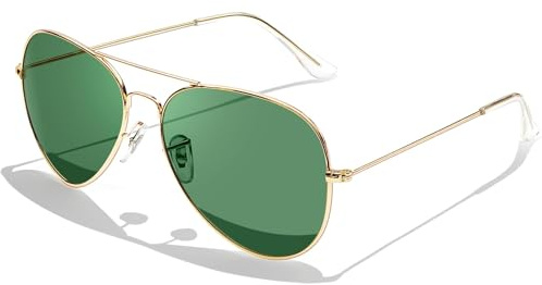 KANASTAL Occhiali da Sole Goccia Verde Uomo Donna Polarizzati UV400 Verdi Scuro Vintage Montatura Oro Metallo Moda Retro Green Sunglasses Men Women per Spiaggia Guida Pesca -Verdi Scuri