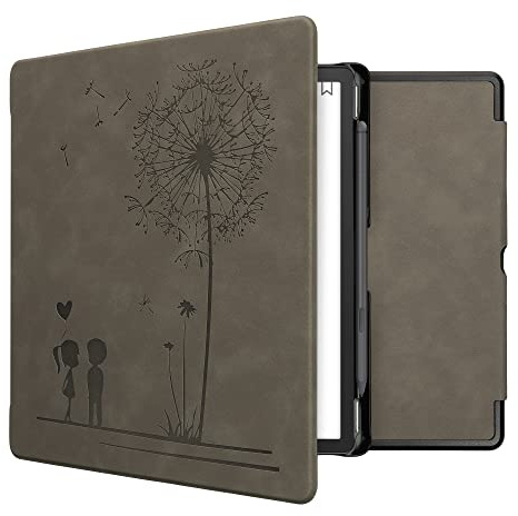 kwmobile Schutzhülle für Amazon Kindle Scribe (2022/2024) Hülle - eReader Case aus Kunstleder mit Auto Sleep Funktion - Pusteblume Love mit Grau