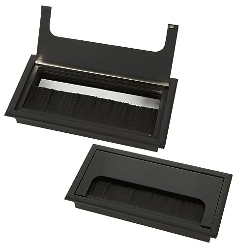 LOLYSIC 4 Stück 160x80MM kabeldurchführung Schreibtisch,Kabeldurchführungen Kabeldurchlass, Bürstendichtung Aluminium Schwarz,mit Kabelbindern