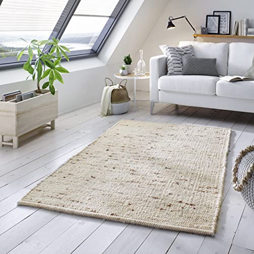 TacaHome Wollteppich Natur Handweb Teppich I Reine Schur-Wolle im Skandinavischen Design I Wohnzimmer Schlafzimmer Esszimmer Kinderzimer Büro | 160 x 230 cm Natur