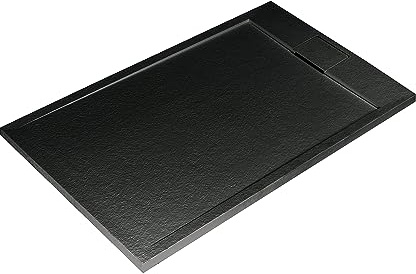 Ideal Standard - Ultra Flat S i.life, rechteckige Duschwanne 120 x 80 aus Harz, Ablaufgarnitur kurze Seite, mattes Finish, Schwarz