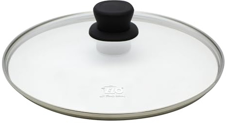 ELO Basic Glasdeckel Juwel 20 cm, mit stoßfestem Edelstahlrand, schwarzer Kunstoffknopf, hitzebeständiges Glas, passend für alle handelsüblichen Artikel, spülmaschinen geeignet