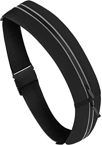 moex Lauftasche Jogging für iPhone 14 Pro Max Handytasche zum Joggen, Handy Laufgürtel, Bauchtasche Sport Laufgurt Fitness Running Belt, Sportgürtel Hüfttasche, 2 Fächer, Schwarz