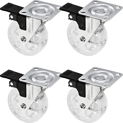 SOTECH 4 Stück Design Lenkrollen SHIFT Rollen-Ø 75 mm transparent mit Feststellfunktion, belastbar bis 140 kg (35 kg pro Möbelrolle), Höhe 97 mm