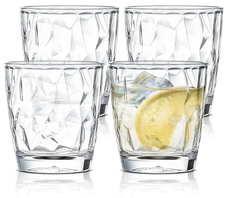 Yiter Clear Plastic Tumblers, Set of 4 Reusable Drinking Glasses 300ml for Party, BBQs, Picnics, Stackable Plastic Cups for Water, Beverage, Cocktail