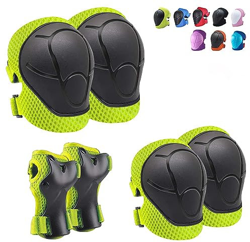 CKE Knee Pads for Kids Kneepads and Elbow Pads Toddler Protective Gear Set Kids Elbow Pads and Knee Pads for Girls Boys with Wrist Guards 3 in 1 for Skating Cycling Bike Rollerblading Scooter(Green)