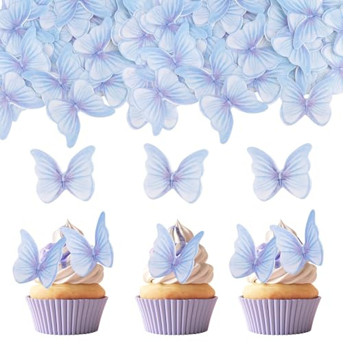 ENLACE Essbare Schmetterlinge für Torte,48 Stück Schmetterlinge Cupcake Topper,Essbar Schmetterling Kuchen Dekorationen,Esspapier Tortendeko für Hochzeit,Geburtstag,Party