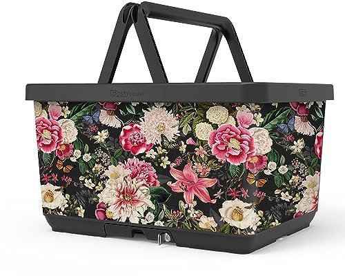 Basky Basket Fahrradkorb Abnehmbar | English Flower Design | Fahrradkiste für Fahrrad & E-Bike | Fahrradtasche vorne und hinten | Adapterplatte Gepäckträger Klicksystem mit Schloss | Nachhaltig