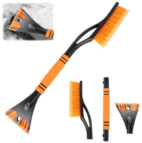 PTBWS Eiskratzer Auto Scheibenkratzer,2in1 Auto Reinigungsbürste, Eiskratzer Auto mit Besen,Effektiver Auto Eiskratzer, Schneebesen Auto Eiskratzer für PKW, LKW und SUVs(orange)