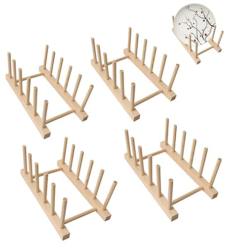 4Pcs Wooden Dish Rack Stand, Jigsaw Puzzle Holder Rack, Puzzle Storage Rack Organizer Shelf Can Store 20 Paintings, Kitchen Cabinet Organizer for Bowl Cup, 13x24cm