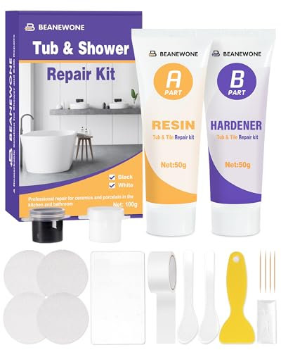 Beanewone Kit Riparazione Piastrelle, Kit Riparazione Vasca da Bagno per la Riparazione di Scheggiature, Ammaccature, Scalfitture e Crepe Negli Infissi in Gres Porcellanato e Ceramica (Bianco e Nero)