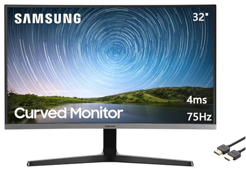 SAMSUNG 32 Class 1500R FHD Curved Monitor, 75Hz, 4ms, Ultra-Slim, AMD FreeSync, 3 Sided Bezel Less Display, HDMI, Black, with MTC HDMI Cable, LC32R500