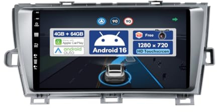 [4G+64G] BXLIYER 9 Pouce Autoradio pour Toyota Prius 3 XW30 (2009-2015) GPS Radio - sans Fil Carplay Android Auto - Android 16 - Caméra arrière - 2 Din - Dab Volant WLAN Bluetooth DSP 4G Mirrorlink