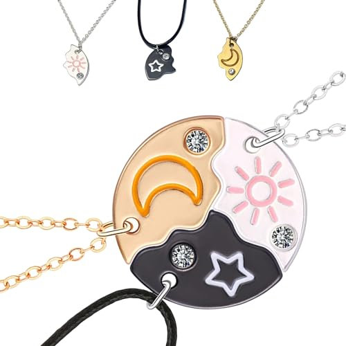 TJUSPIRIT Freundschaftskette für 3, Best friends Partnerketten Halskette Damen Freundschaftskette Bff Ketten für 3 Mädchen, Sonne Sternen Mond Kristall Kette Anhänger Schmuck für Schwestern Freundin
