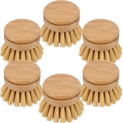 iFutniew 6Pcs Bamboo Dish Brush Head Natural Washing Brush Head Eco-Friendly Washing Up Brush Replacement