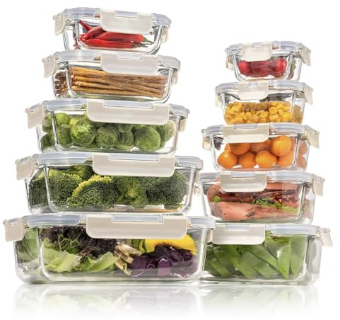 Fenger Set di Contenitori Ermetici in Vetro per Alimenti, per Cucina e Ristorante con Coperchi in Plastica di Alta Qualità, Riutilizzabili, Senza BPA, Bianco Crema