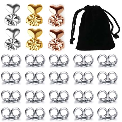10 Pares Tuercas de Pendientes de Mariposa y 3 Pares de elevadores de aretes Tuercas de Pendientes Plata de Cierres Tapón de Seguridad Tope Posterior Ajustables Caídos Cierres Tapón