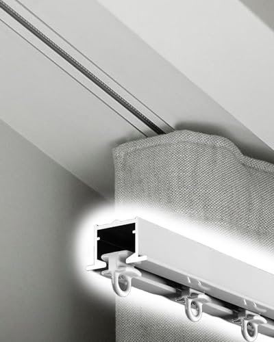 Binario Tenda Soffitto Decorazioni per Binari per Tende Invisibili, Telaio per Controsoffitto Tagliabile per Balcone/ Ospedale/ Soggiorno, Aste per Tende da Incasso in Lega di Alluminio(White,160cm/63