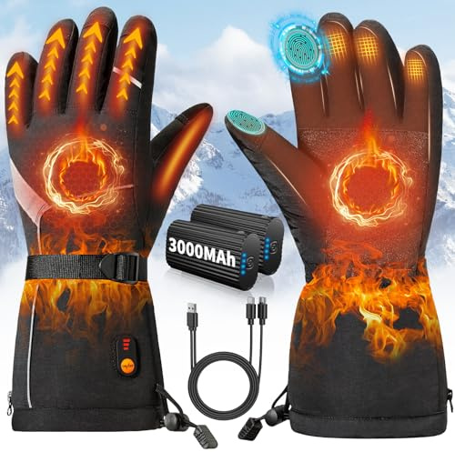 Guantes Calefactables para Mujer y Hombre, Guantes Calefactables Moto con Batería Recargable de 3000mAh*2 7,4V, Guantes Calientes Deportes Invierno de USB Impermeables para, Esquí, Caza, Senderismo