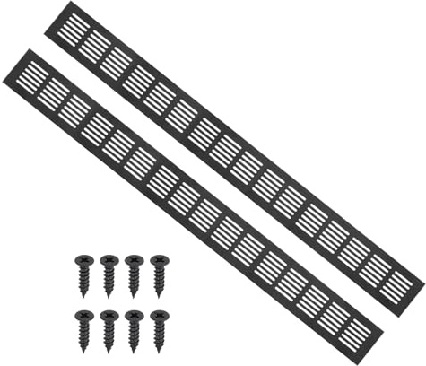 PATIKIL 23.6 x 2.4 Inch Cubierta De Ventilación Para Puertas, 2 Piezas Rejilla De Aluminio Con Tornillos De Montaje Para Puertas De Armario Y Gabinete, Negro