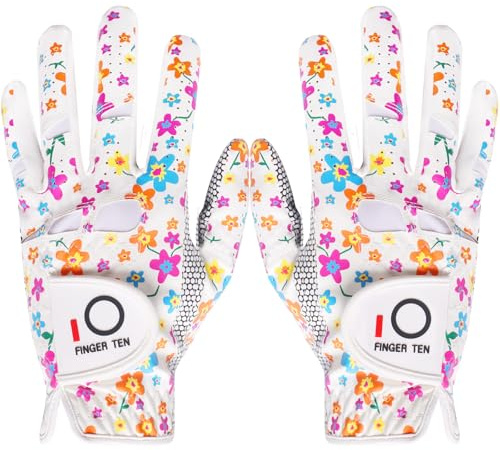 LOVMEAD Golfhandschuhe Damen Leder Linke Rechte Hand Paar, Extra Allwetter Griff 3D Performance Golf Handschuh Sommer Links Rechts rutschfest Weicher Komfort S M L XL(Bunt 1Paar, M)