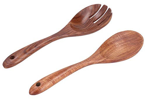 Handmade Wood Fork and Spoon Set, Serving Spork Salad Servers Cooking Spoon Wide Handle Mini Wooden Spoons Kitchen Condiment Tool