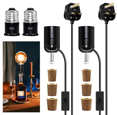Black E27 Wine Bottle Lamp Adapter Kit, 7.87Ft Cable With 3 Types of Bungs for DIY Table Lamp, Various Bottles for Bedroom