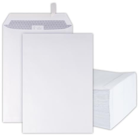 250 Stück Briefumschläge C4 DIN A4 ohne Fenster - Kuverts weiß selbstklebend 229 x 324 mm