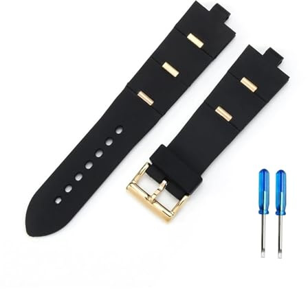 JUANZD Gummi-Uhrenarmband, kompatibel mit Bvlgar – konvexe schwarze Silikon-Uhrenkette for Herren und Damen, 22 mm, 24 mm(Black -Gold,24mm)