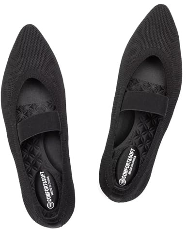Frank Mully Womens Knit Flats Pointed-Toe Shoes with Elastic Straps Ballerina Flat Shoes for Women Dressy Black,9.5